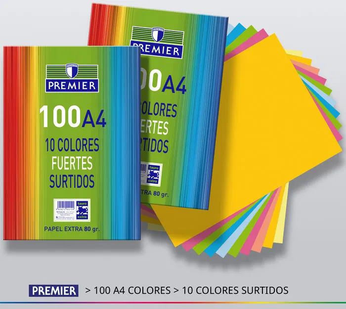 Papel A4 80gr 100H TAURO 10 Colores Fuertes Surtidos